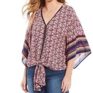 Floral Tie-Front multi color women’s top